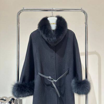 Double-faced Cashmere Coat for Women 2025 Autumn and Winter New Mid-length High-end Cloak Fox Fur Collar Wool Coat photo-2