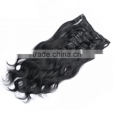 Natural black wavy Brazilian human hair extensions clip ins 7 pieces                        
                                                                                Supplier's Choice