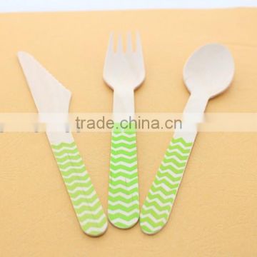 Colorful party tableware mini wooden flatware with fork/spoon/knife