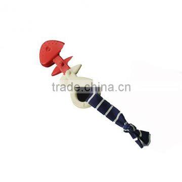 red and white rubber fish shaped pet