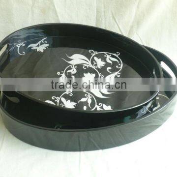 Set of two black and white oval lacquered tray TK Vietnam