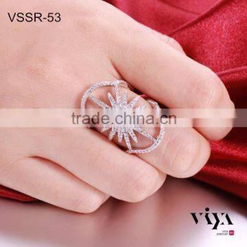 Newest Design sterling silver ring with micro pave setting and real silver rings and white diamonds silver ring