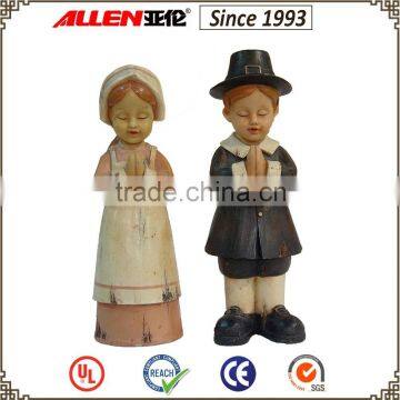 9.3" standing praying boy & girl cute resin figurins for Thanksgiving