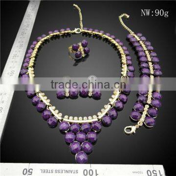 Shining Popular Handmade African Beads Pink Resin Jewelry Set Rings Jewelry Purple Stone photo-2
