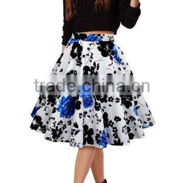 Women's Flower Print Flared Skater Retro Style Swing Pinup Rockabilly Vintage Skirt photo-2