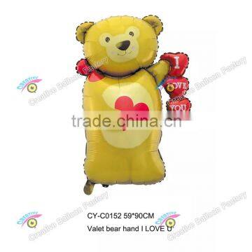 2016 valet bear hand I LOVE YOU foil balloon best decoration for wedding party