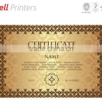 Gold foiled digitally printed certificate from India