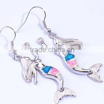 Wholesale 925 Sterling Silver Opal Long Mermaid Hook Earrings In Sterling Silver For Girls photo-2