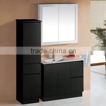 Black finishing free standing bathroom vanity with linen cabinet