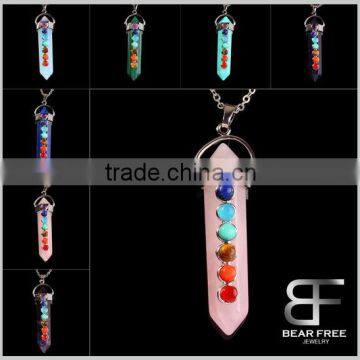 7 Chakra Healing Stone Focal Beads Pendant Gemstone Crystal Hexagonal Prism Pile Reiki Necklace