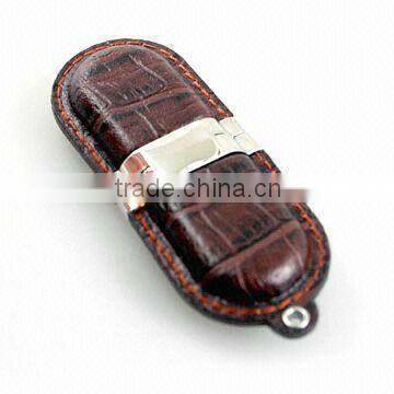 leather flat usb flash disk with laser engrave logo