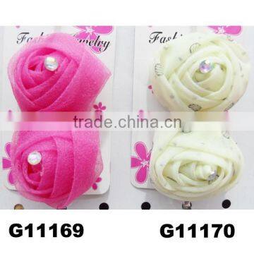 ladies elegant decorative soft silk rose flower hair clip with stone