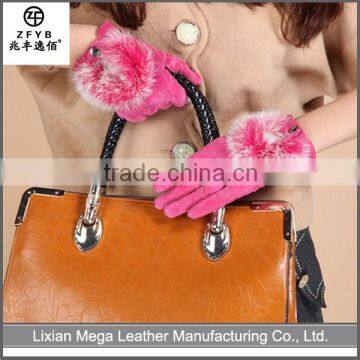 2015 new design Leather Gloves With Fox Fur