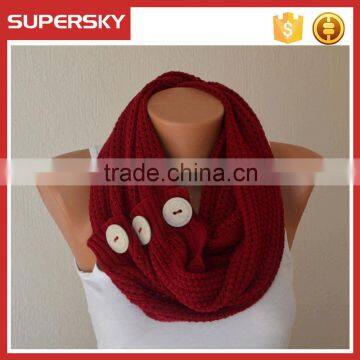 V-440 chunky knit neck warmer winter scarf with buttons crochet circle cable pattern neck warmer loop scarf