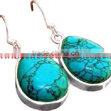 Silver Tibetian Turquoise Earrings sterling turquoise jewelry