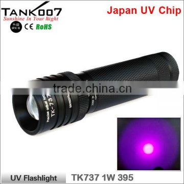 1w 395nm led torch with uv money detector one 18650 batter/AAA battery adapter TK737