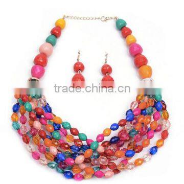 Bohemian Bib Collar Chunky Necklace Mutil Layers Acrylic Beads Bib Choker Statement