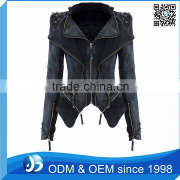 Custom Double Zipper Women Denim Jacket