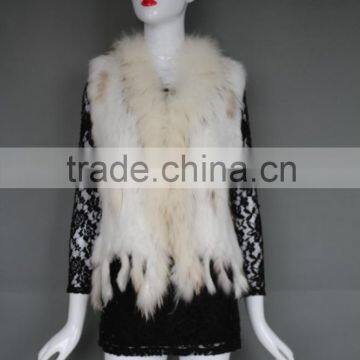 Western 2016 New Fashion Knitting Vest Rabbit Fur Tassel Shawl With Fur Collar