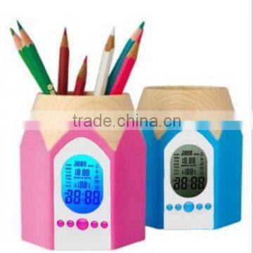 Hot Sale Cheap Digital Led Color Change Wooden Pen Holder Clock photo-2
