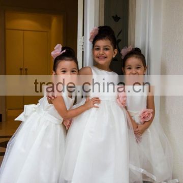 (MY2601) MARRY YOU Custom Made Pink Handmede Flower Sleeveless Floor-length White Flower Girl Dress For Wedding                        
                                                Quality Choice