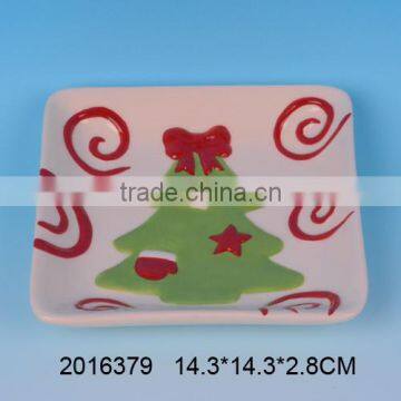 Hot selling ceramic christmas plates dishes with christmas tree painting