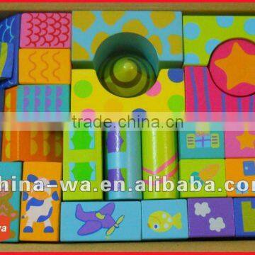 rubber wood 30pcs color painting building or construction blocks