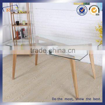 Tempered glass wood plank dining table