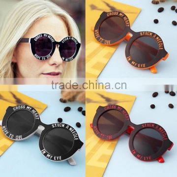 Lovely Retro Round Frame Sunglasses Funny Letters Summer Cool Eyewear