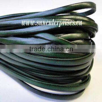 Flat Nappa Leather cords - Italian Leather - Vintage bottle green - 20mm