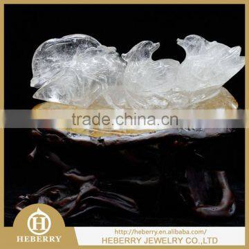 high quality clear quartz crystal couple duck and lotus sculpture good for collection fengshui products