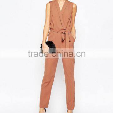 New Fashion 100% Polyester Sleeveless Adult One Piece Wrapped Jumpsuit With Belt 2016 Wholesale photo-4