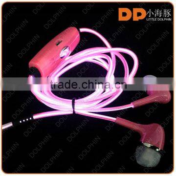 2016 cheap stylish headphones luminous earbuds free sample glowing zipper earphone