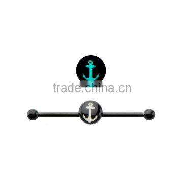 14g 8mm Glow In the Dark Anchor Logo Industrial Barbell