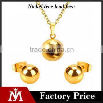 Simple Design Women Round Chain Necklace Charm Earrings Jewelry Set Stainless Steel Ball Pendants