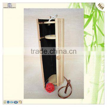 Handles Round Cylindrical Poplar Pine Wine Gift Box photo-3