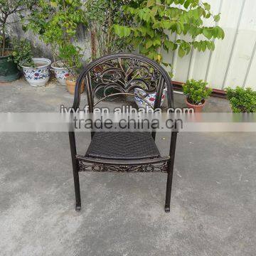 bistro chair aluminium with PE rattan/outdoor metal chair cast aluminum/patio chair wicker seating metal frame