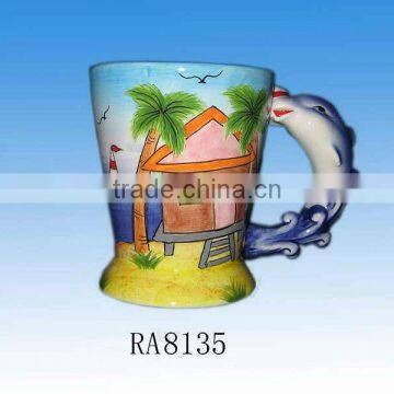 attractive ceramic mug with landscape handpainted