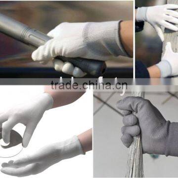 Yellow PU Gloves With Knit Wrist White PU Coated Glove