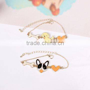 lovely dog bone and heart charms bracelet enamel animal charms bracelet gold chain bracelet