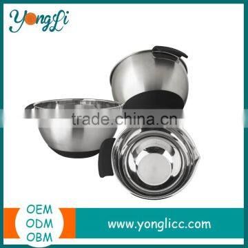 Home Silicone Handles Measuring Bowls 3 Piece Stainless Steel Mixing Bowl Set photo-3