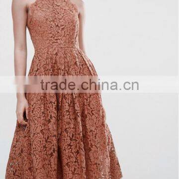 China Latest Clothing OEM Lace Pinny Scallop Margin Prom Midi Fashion Dress photo-2