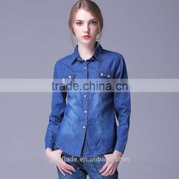 Wholesale Factory Price Brand Ladies Casual Jeans Fabric Sexy Fancy Denim Shirt Women photo-3