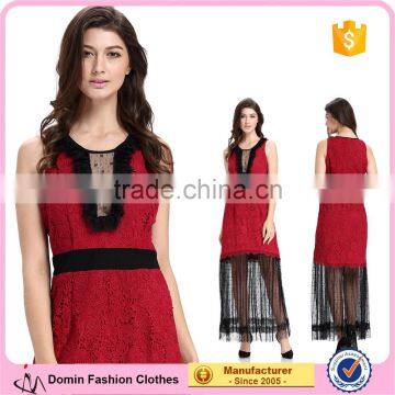 New 2017 Design Long Red Stitching Fashion Lady Dress