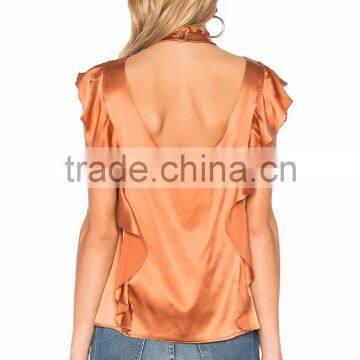 Sleeve Women Satin Ruffle Tops Fancy Saree Blouse Designs photo-2