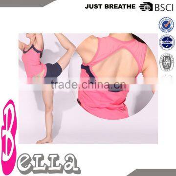 OEM supplex/elastane fitness yoga bodysuit,pink crop top with navy shorts