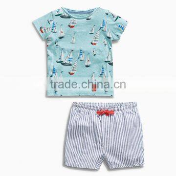 2017 Wholesale Baby Boy Clothes 100% Cotton Kids Short Sleeve Clothing Set photo-2