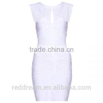 Hot Sale Women Sexy White KeyHole Halter Bandage Dress 90%Rayon Factory Direct Wedding Dresses H065 photo-5