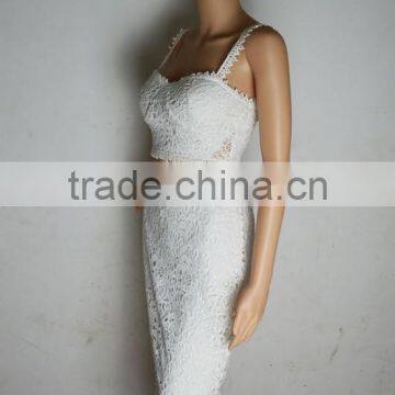 Hot 2015 Newest White Lace 2 Piece Set Knee Length Sexy Lady HL Bandage Dress Night Wear Celebrity Slim Dress photo-3