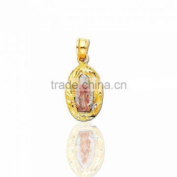 three tone plated mother mary medallion pendant